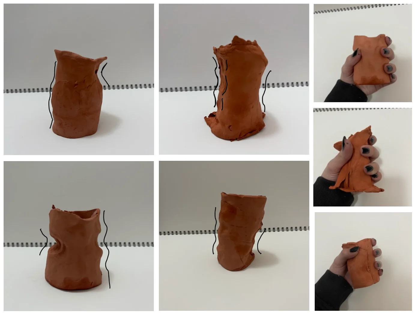 Multiple silicone sleeve prototypes tested for ergonomic grip on the air outlet tube, with different shapes and grip patterns
