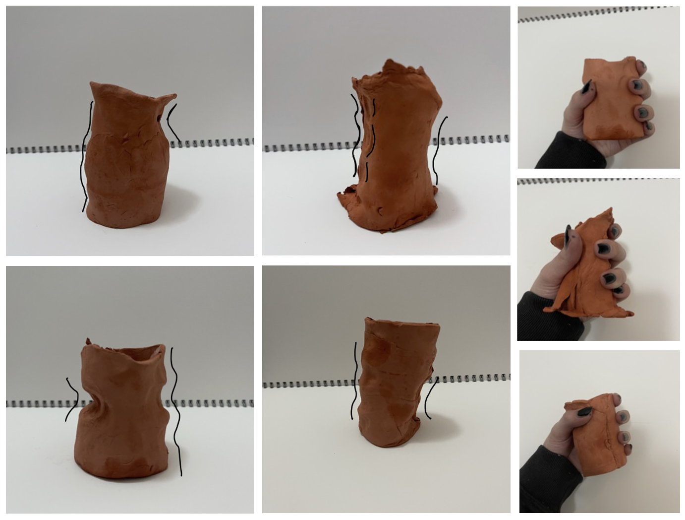 Multiple silicone sleeve prototypes tested for ergonomic grip on the air outlet tube, with different shapes and grip patterns