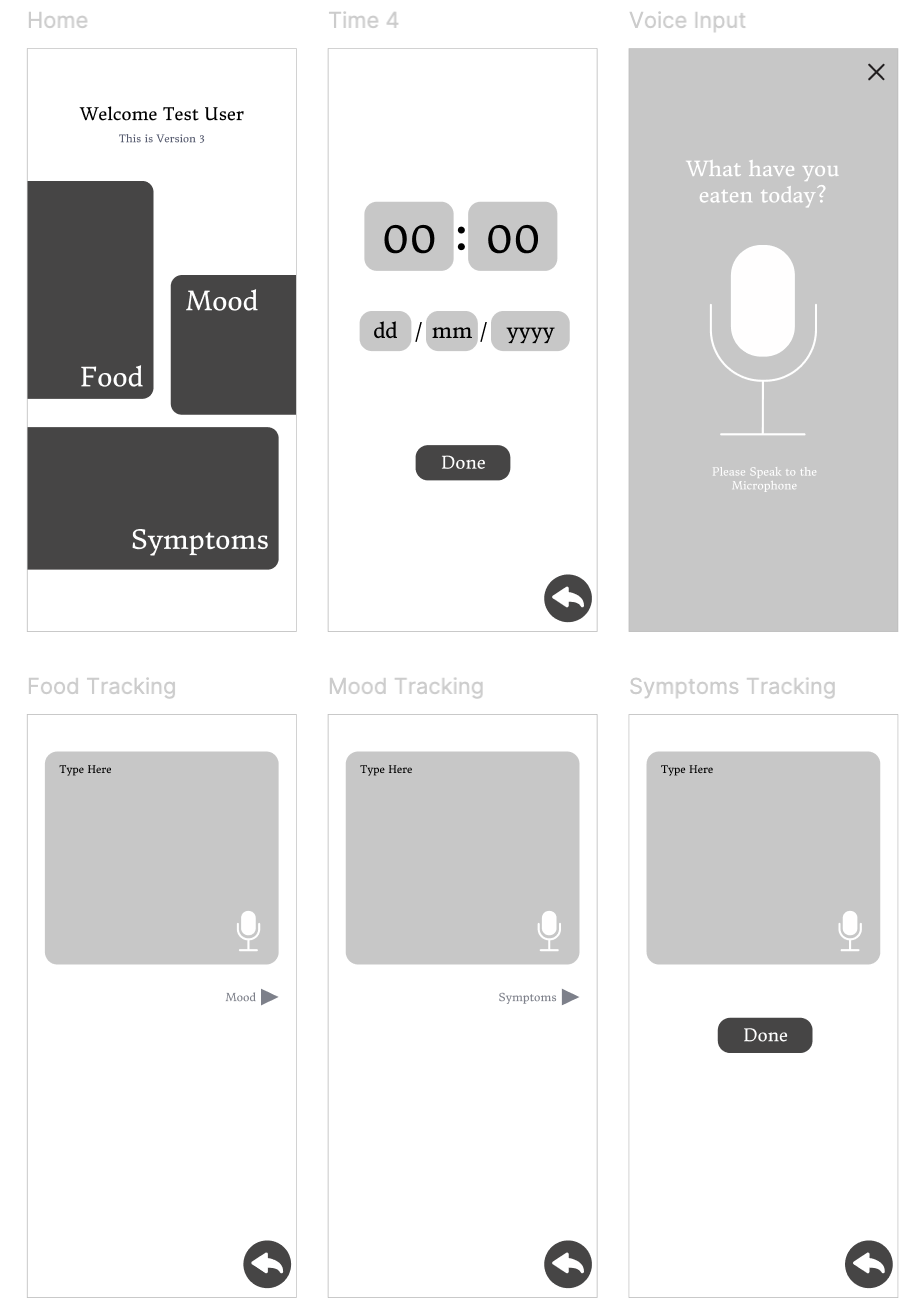 Free text and voice input prototypes — open type fields and voice modal