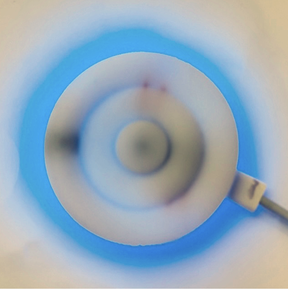 Onaka device emitting a blue NeoPixel breathing pulse