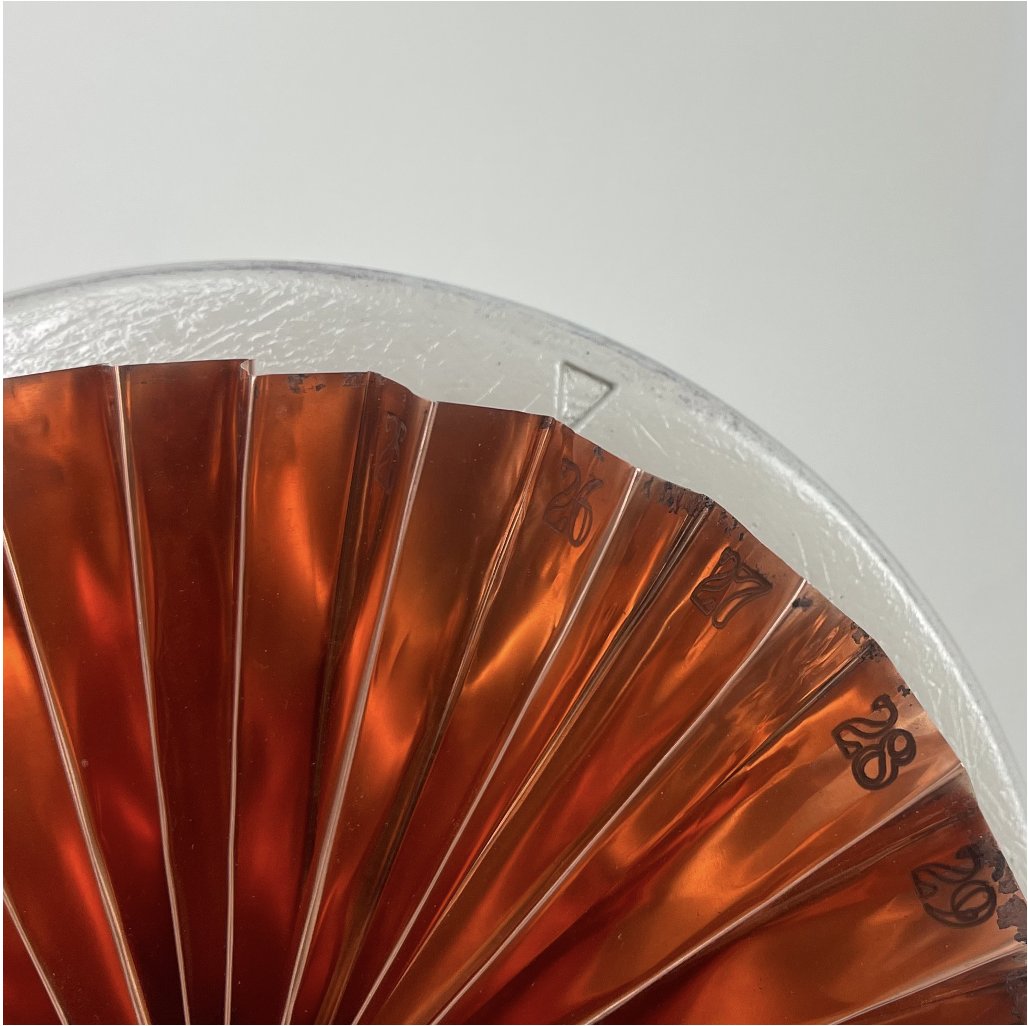 Fingers folding away unused days on the copper fan