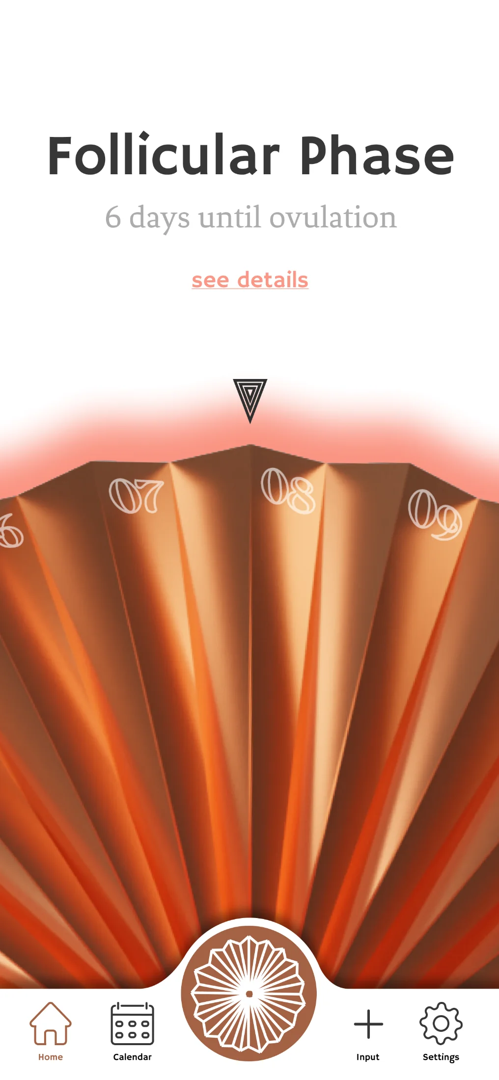 Home screen showing the Follicular Phase with 5 days until ovulation