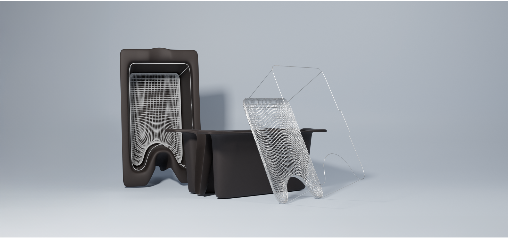 The Vattenkanna vessel, a sage green and matte brown sink-fitting basin with a curved nozzle and integrated mesh strainer, rendered in a kitchen context