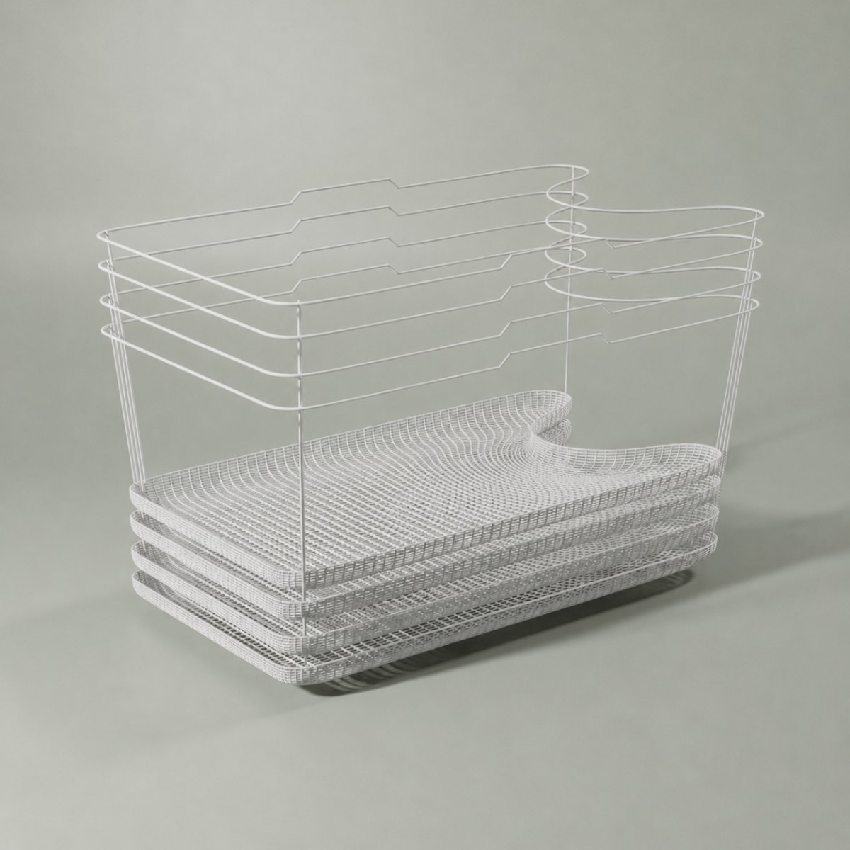Wireframe render of four Vattenkanna units nested together, showing the stacking geometry