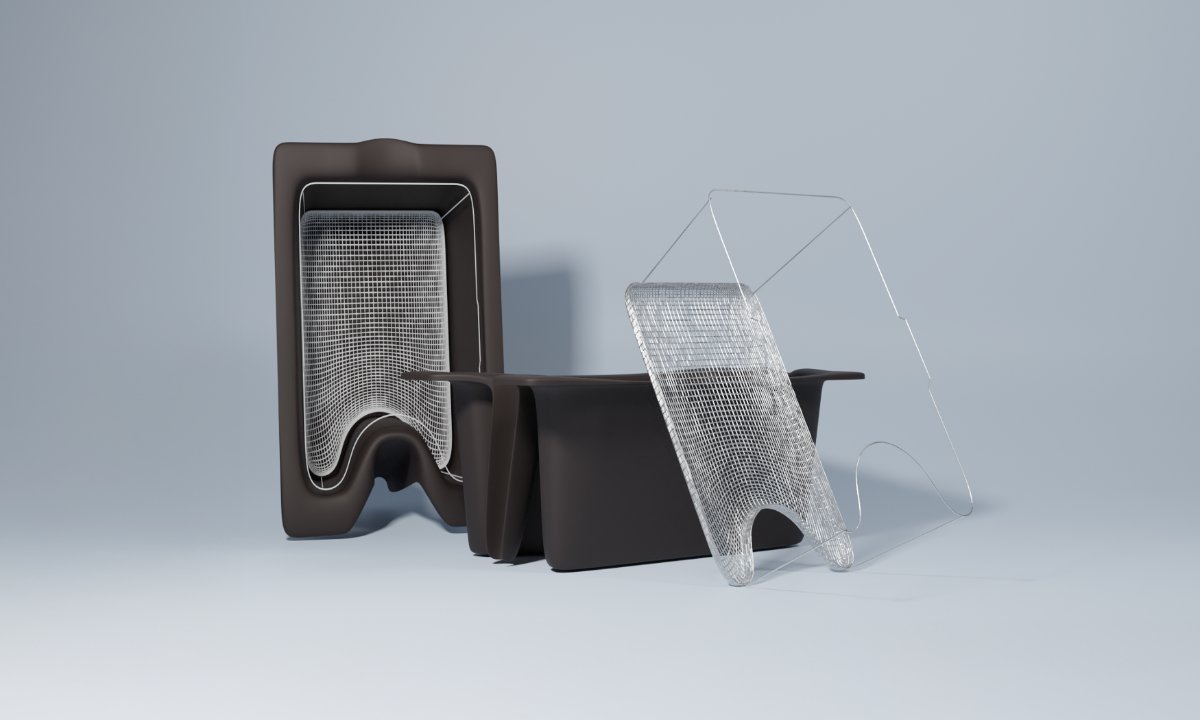 The Vattenkanna vessel in dark brown with its translucent mesh strainer beside it