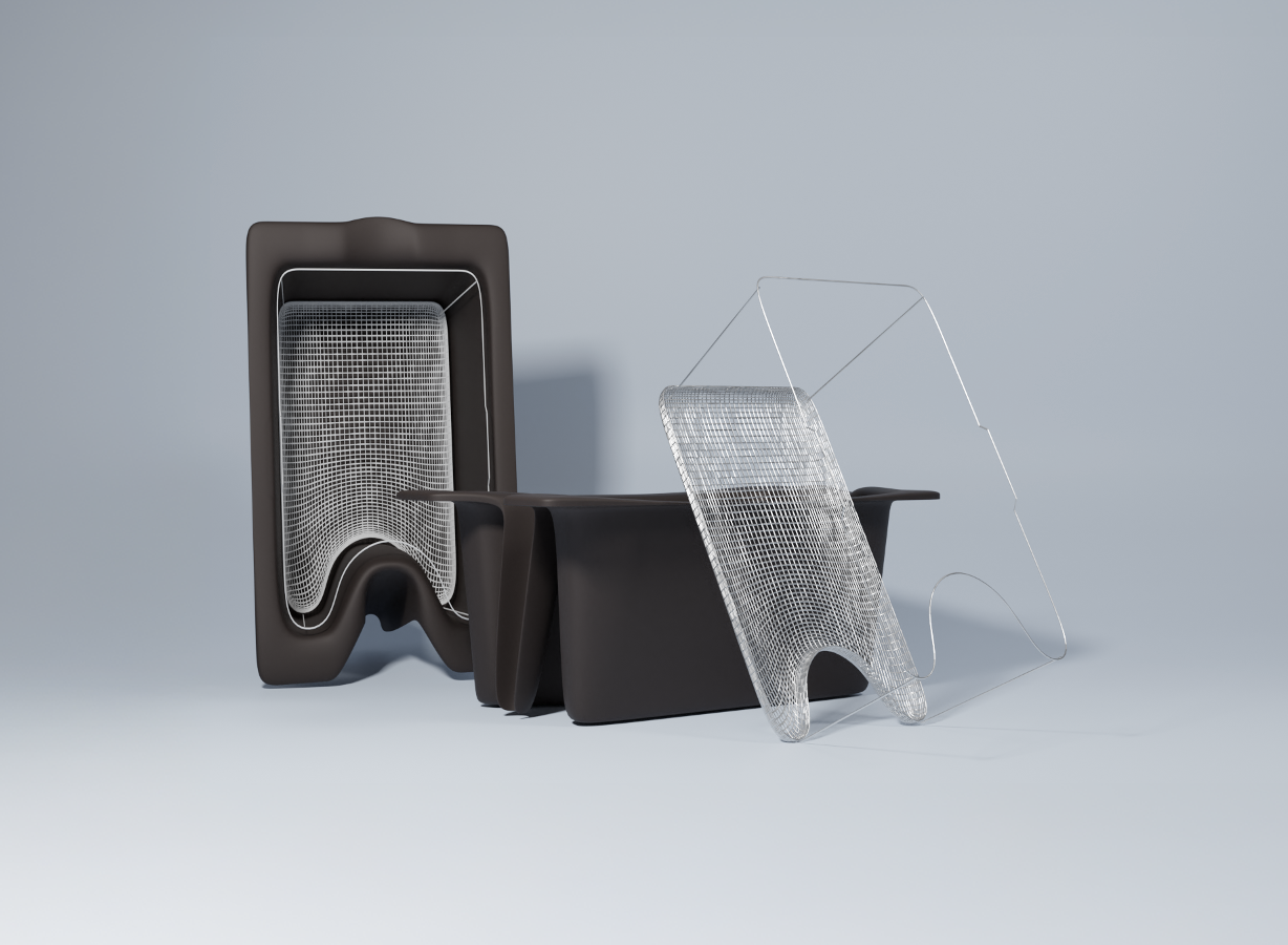 The Vattenkanna vessel in dark brown with its translucent mesh strainer beside it